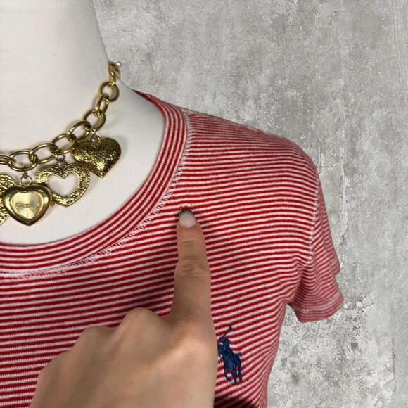 y2k red and white fitted stripped Ralph Lauren polo shirt - Picture 3 of 4